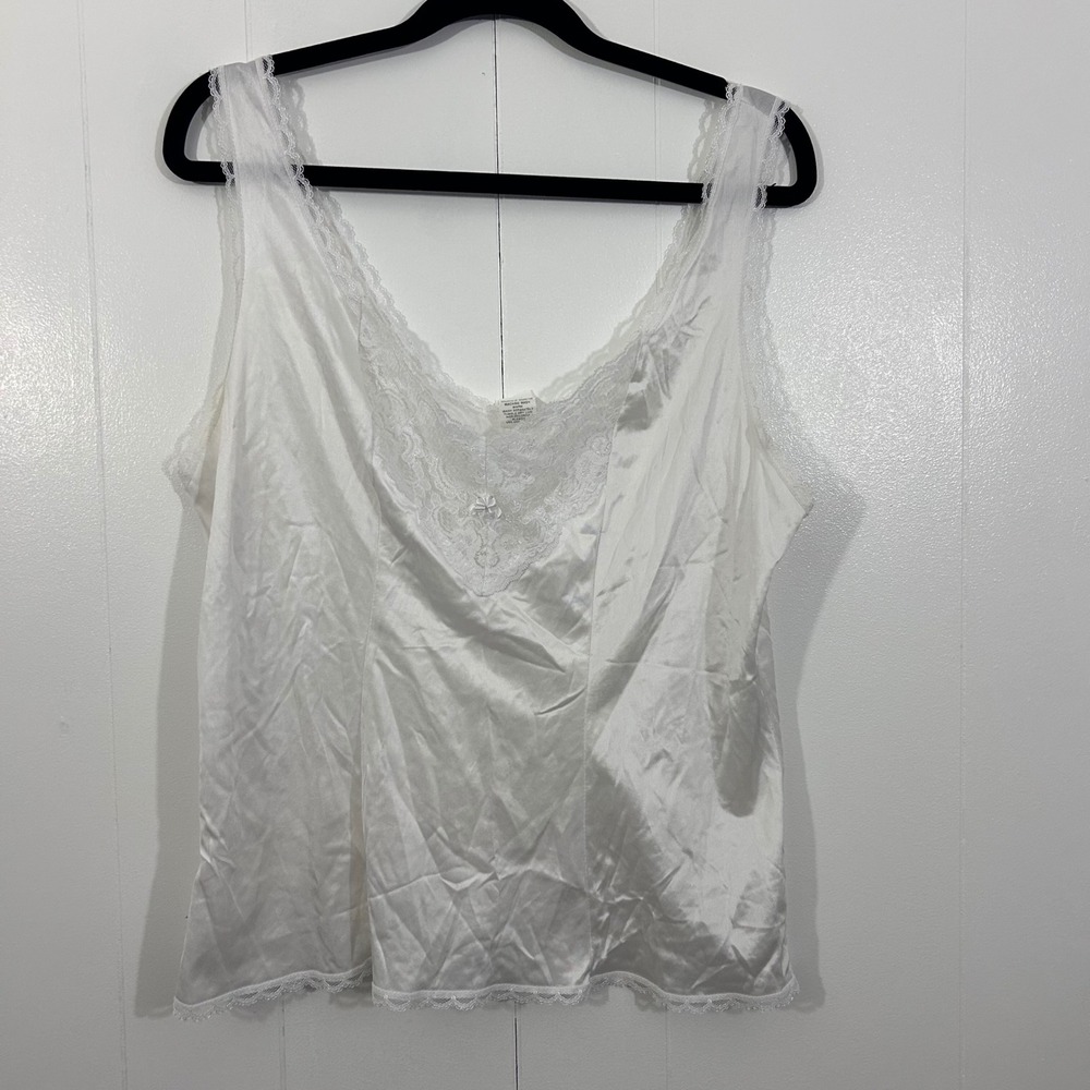 Vintage Sears White Lace Trim Camisole Top Antron III Nylon Size 38 Made in USA